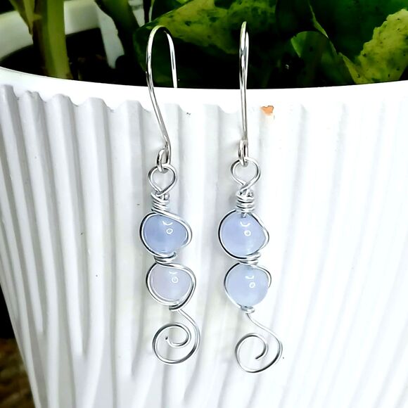 Aquamarine Crystal Dangle Earrings, Gemstone Jewelry, 2" - Picture 1 of 4